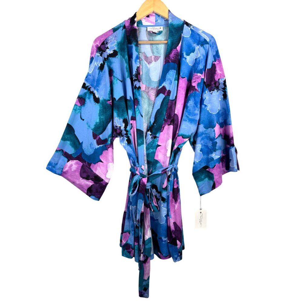 In Bloom by Jonquil super‎ soft floral artsy robe retro blue pink sz M/L